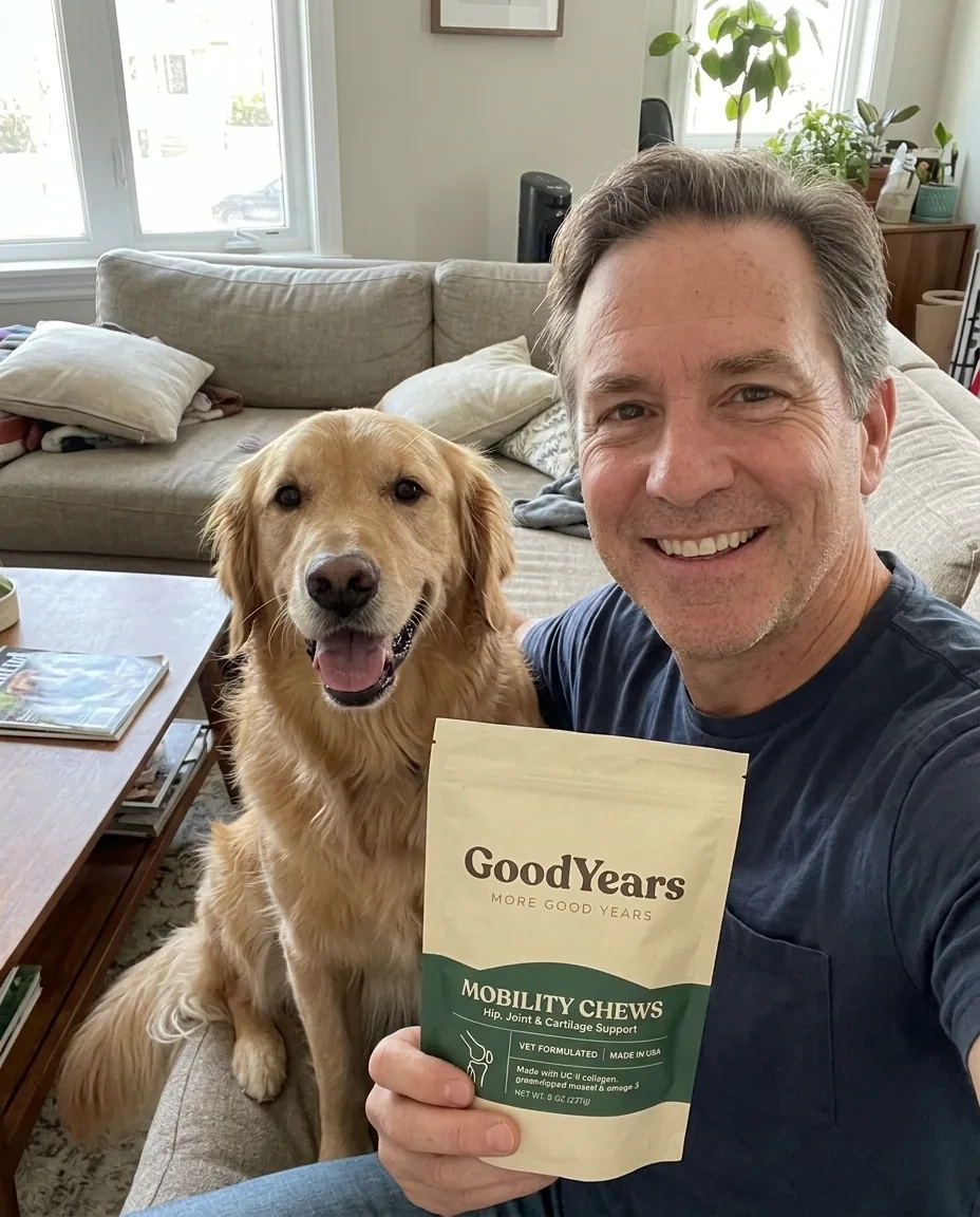 A happy dog at home